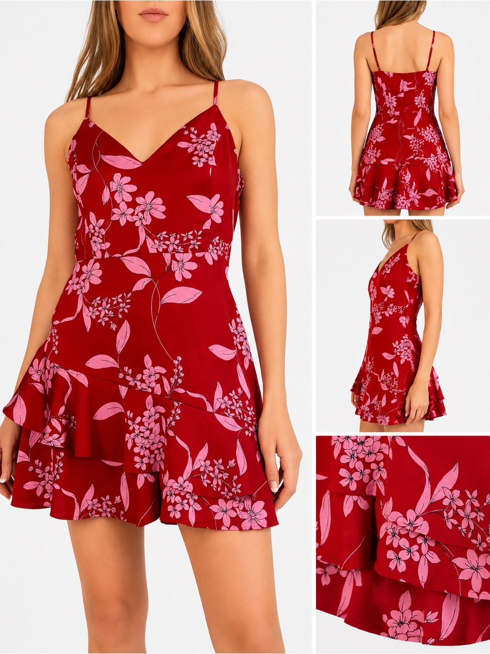 Express Floral V-Neck Spaghetti Strap Romper Dress